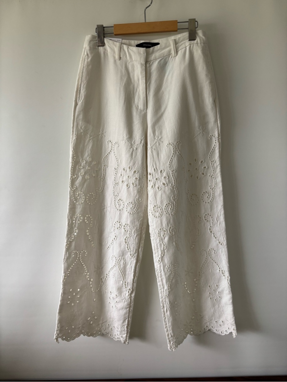 Vero Moda White Embroidered Wide-Leg Pants NWT